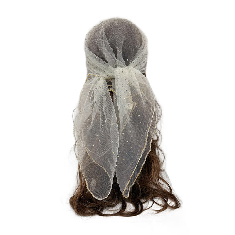 Écharpe d'été légère et scintillante pour femme, ornée de strass et de perles. - Beige - image 6