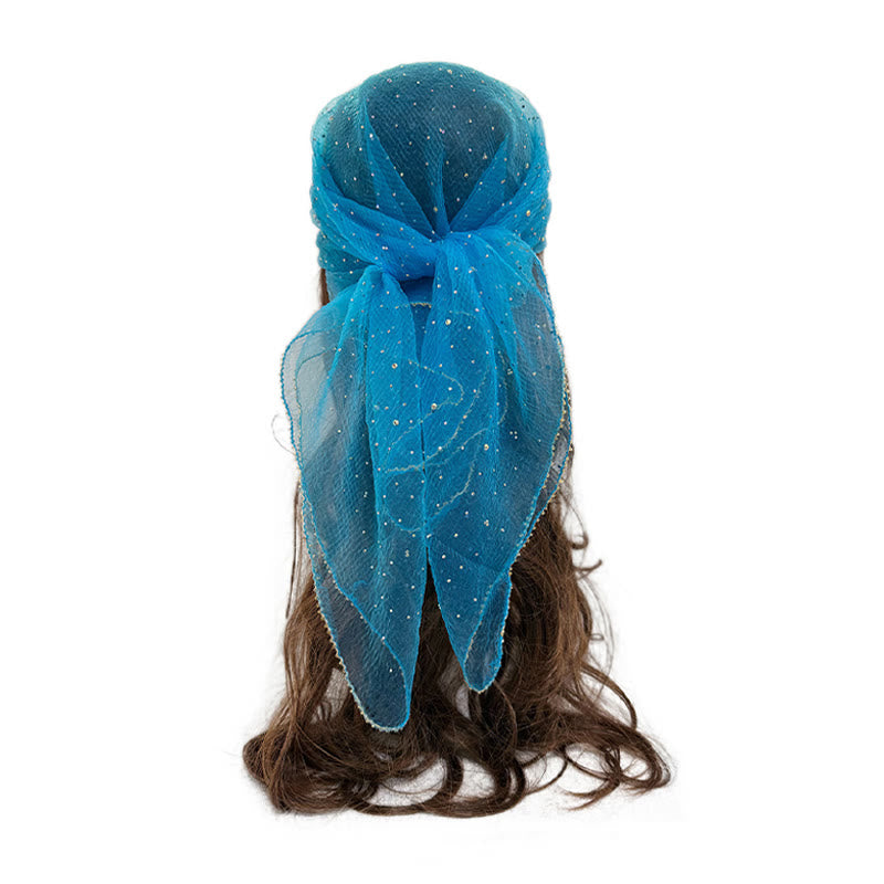 Écharpe d'été légère et scintillante pour femme, ornée de strass et de perles. - Bleu ciel - image 13