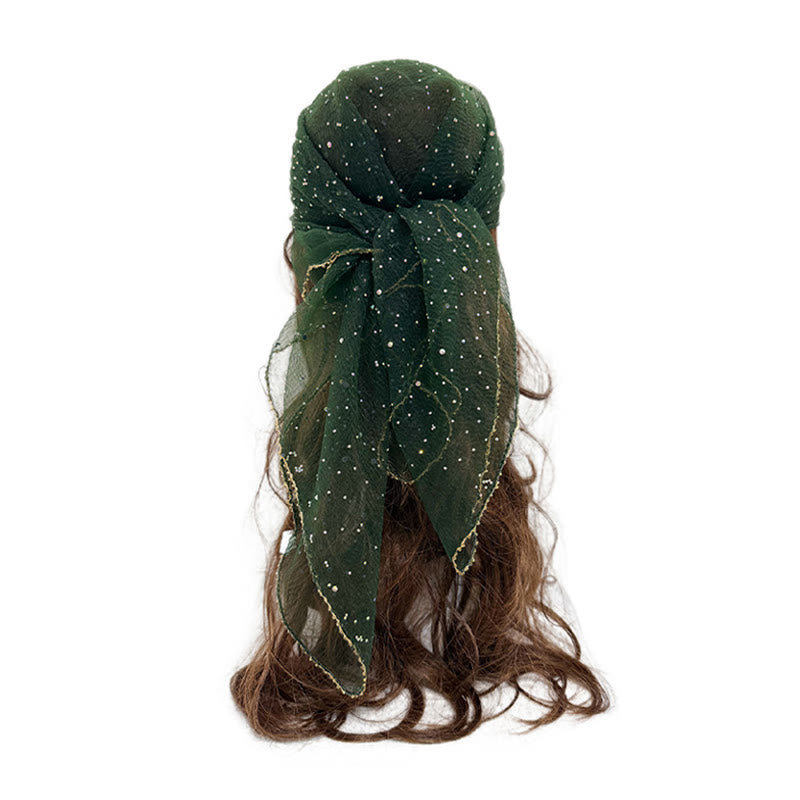 Écharpe d'été légère et scintillante pour femme, ornée de strass et de perles. - Vert foncé - image 8