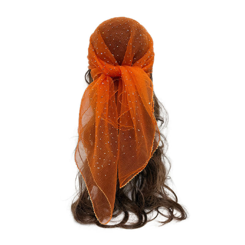Écharpe d'été légère et scintillante pour femme, ornée de strass et de perles. - Orange et rouge - image 3