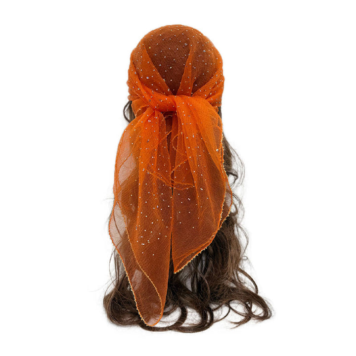 Écharpe d'été légère et scintillante pour femme, ornée de strass et de perles. - Orange et rouge - image 3