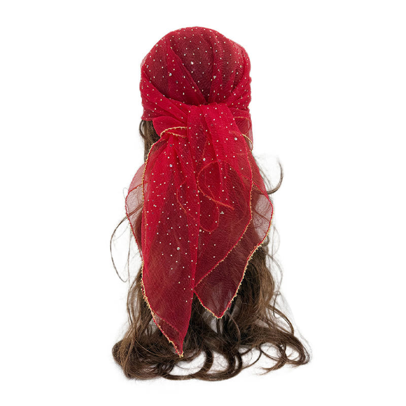 Écharpe d'été légère et scintillante pour femme, ornée de strass et de perles. - Rouge - image 16