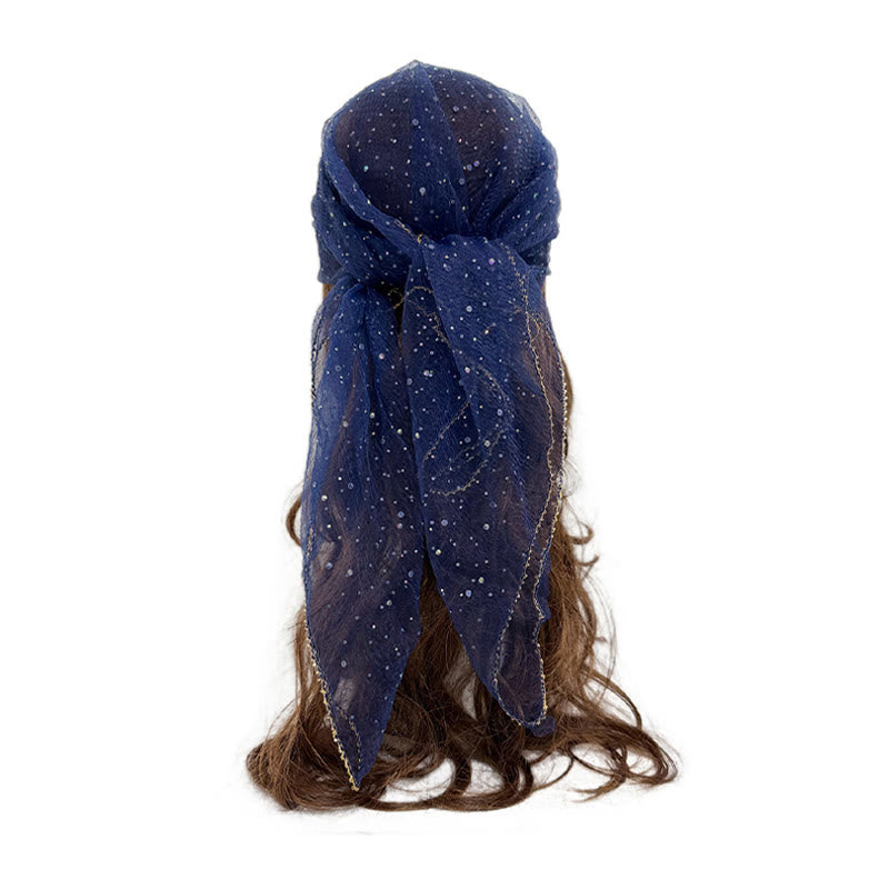 Écharpe d'été légère et scintillante pour femme, ornée de strass et de perles. - Bleu marine - image 9