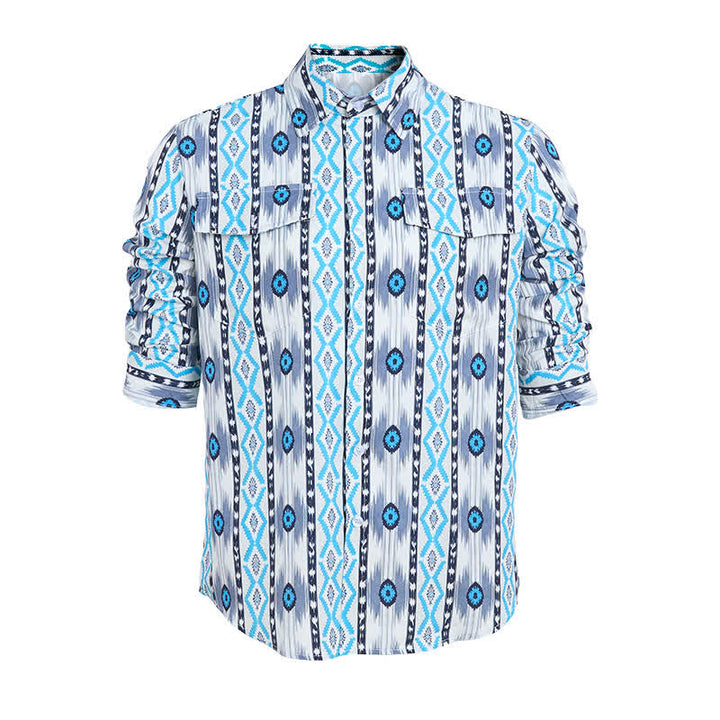 Chemise western imprimée en 3D à motif aztèque bleu et gris pour homme - image 8