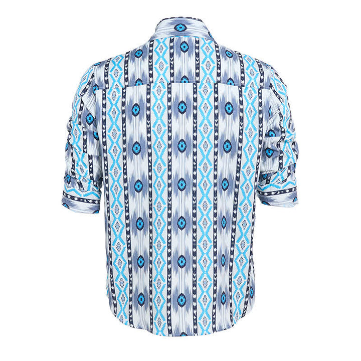 Chemise western imprimée en 3D à motif aztèque bleu et gris pour homme - image 9