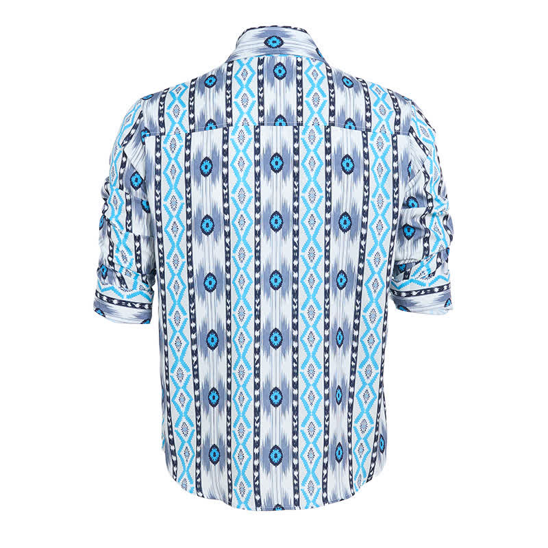 Chemise western imprimée en 3D à motif aztèque bleu et gris pour homme - image 9
