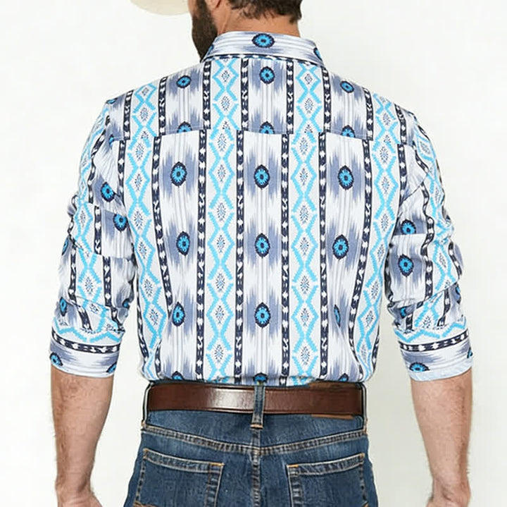 Chemise western imprimée en 3D à motif aztèque bleu et gris pour homme - image 2
