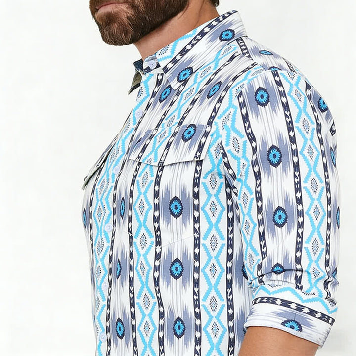 Chemise western imprimée en 3D à motif aztèque bleu et gris pour homme - image 3