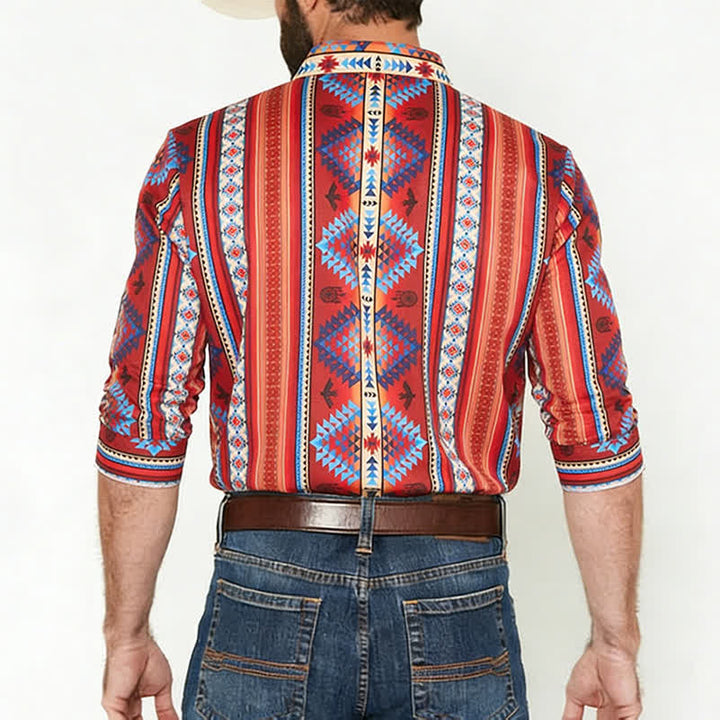 Chemise western orange pour homme, imprimée en 3D avec un motif tribal du sud-ouest - image 2