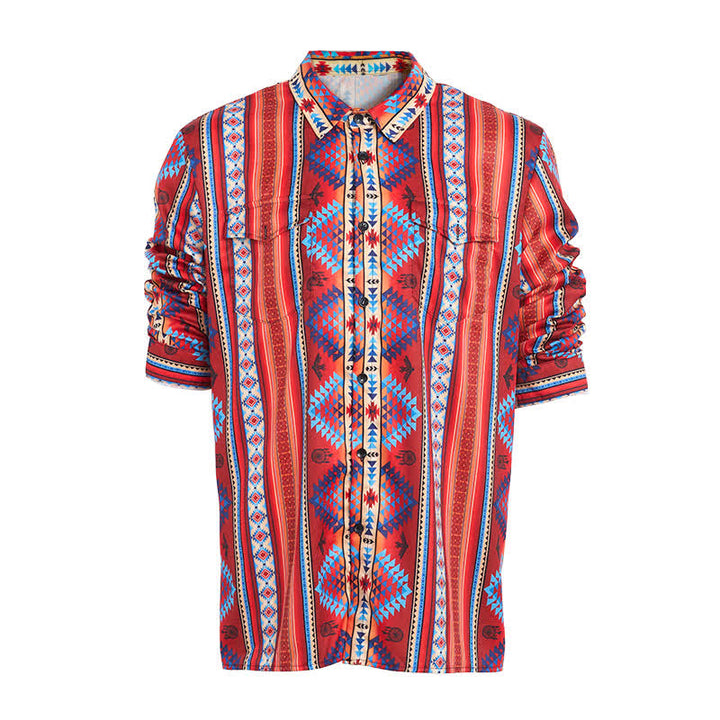 Chemise western orange pour homme, imprimée en 3D avec un motif tribal du sud-ouest - image 8