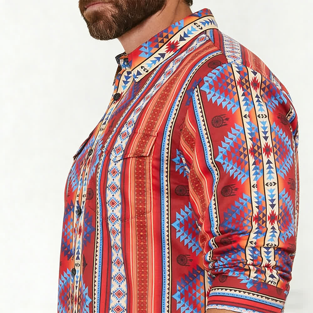 Chemise western orange pour homme, imprimée en 3D avec un motif tribal du sud-ouest - image 3