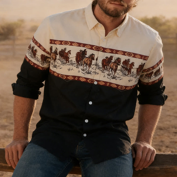 Chemise de cowboy bleue pour homme, imprimée en 3D avec un motif aztèque du sud-ouest. - Bleu - 3XL - image 0