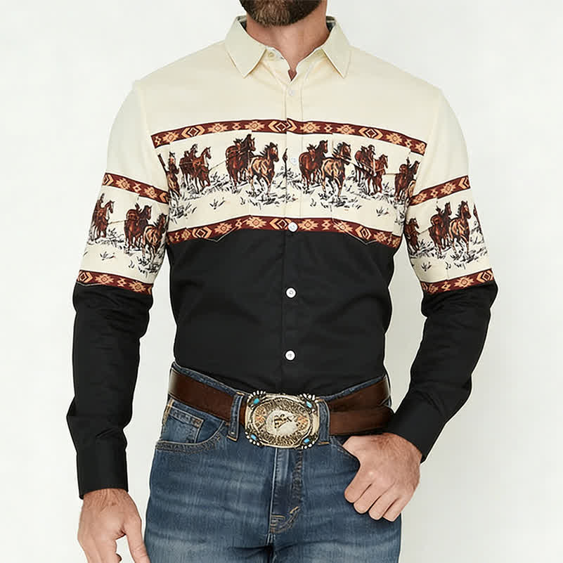 Chemise de cowboy bleue pour homme, imprimée en 3D avec un motif aztèque du sud-ouest. - image 1