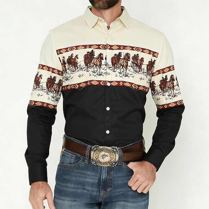 Chemise de cowboy bleue pour homme, imprimée en 3D avec un motif aztèque du sud-ouest. - image 1