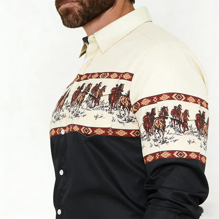 Chemise de cowboy bleue pour homme, imprimée en 3D avec un motif aztèque du sud-ouest. - image 3