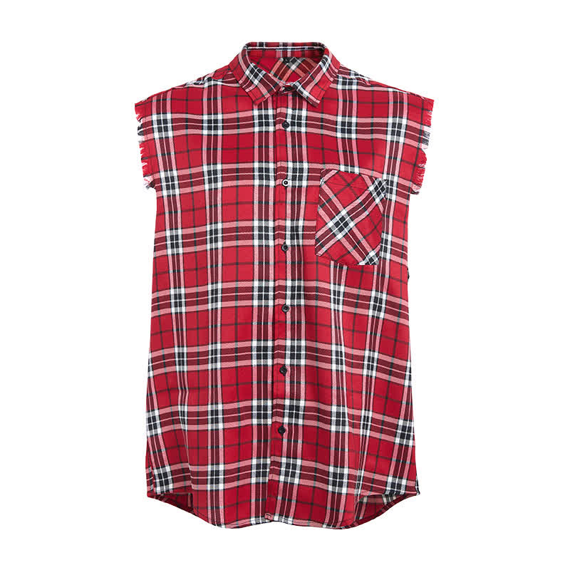 Gilet sans manches à franges style western pour homme, à carreaux rouges. - image 7