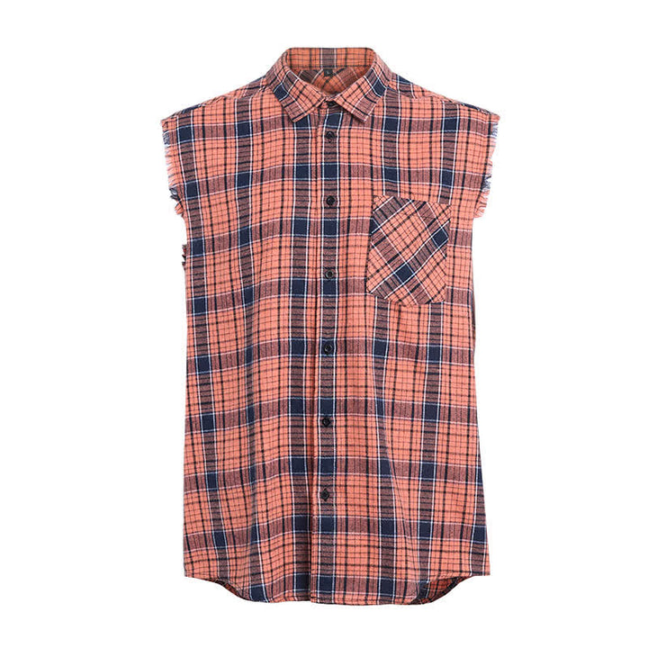 Gilet sans manches à carreaux orange et noirs pour homme - image 8