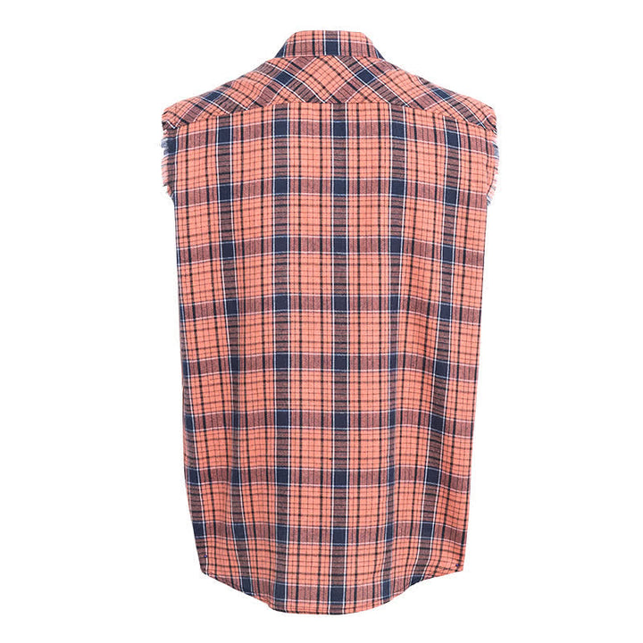Gilet sans manches à carreaux orange et noirs pour homme - image 9