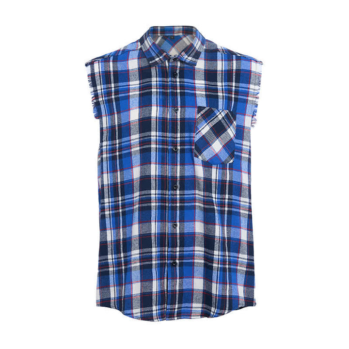Gilet sans manches à carreaux bleus et blancs style western pour homme - image 8