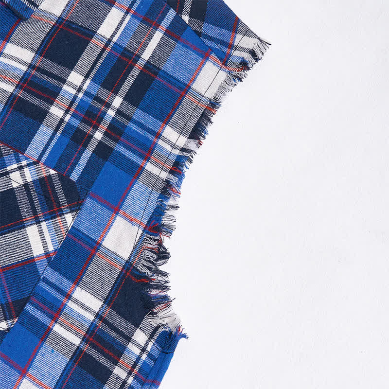 Gilet sans manches à carreaux bleus et blancs style western pour homme - image 7