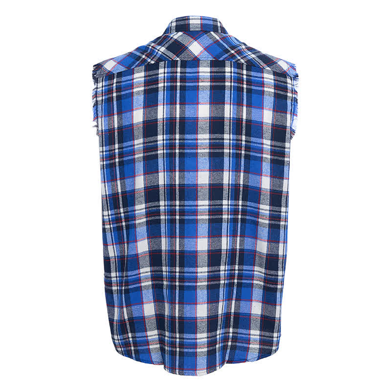 Gilet sans manches à carreaux bleus et blancs style western pour homme - image 9