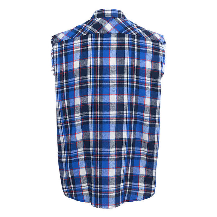 Gilet sans manches à carreaux bleus et blancs style western pour homme - image 9
