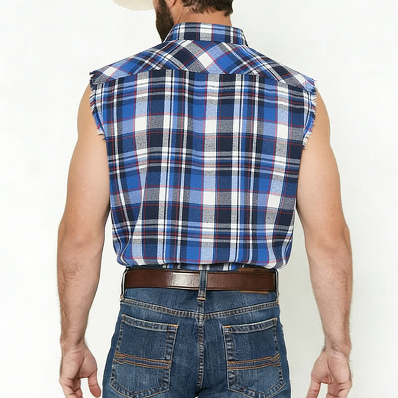 Gilet sans manches à carreaux bleus et blancs style western pour homme - image 2