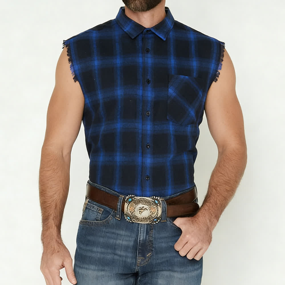Gilet sans manches à carreaux style western pour homme - image 1