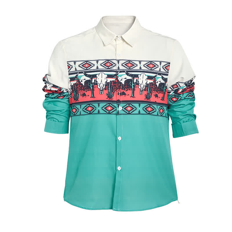 T-shirt homme imprimé en 3D avec un taureau Longhorn et un motif désertique, style color-block - image 7