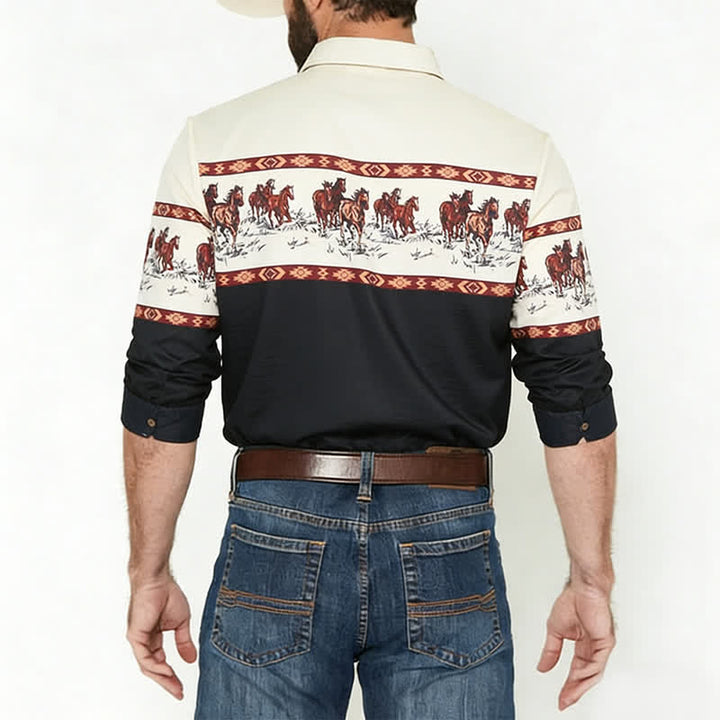 Chemise à blocs de couleurs pour homme avec imprimé cheval - image 2