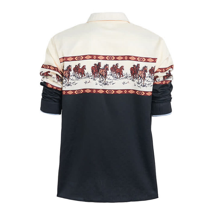 Chemise à blocs de couleurs pour homme avec imprimé cheval - image 9