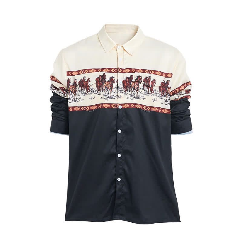 Chemise à blocs de couleurs pour homme avec imprimé cheval - image 8
