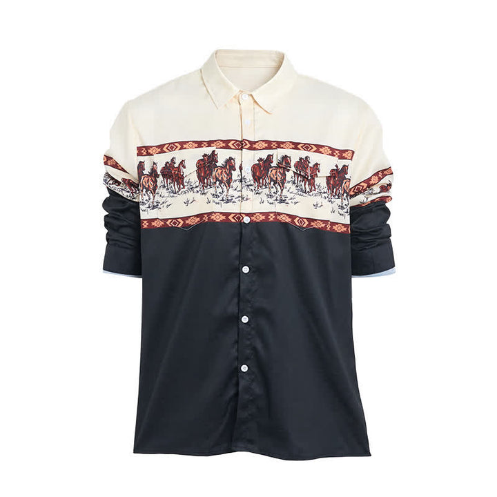 Chemise à blocs de couleurs pour homme avec imprimé cheval - image 8