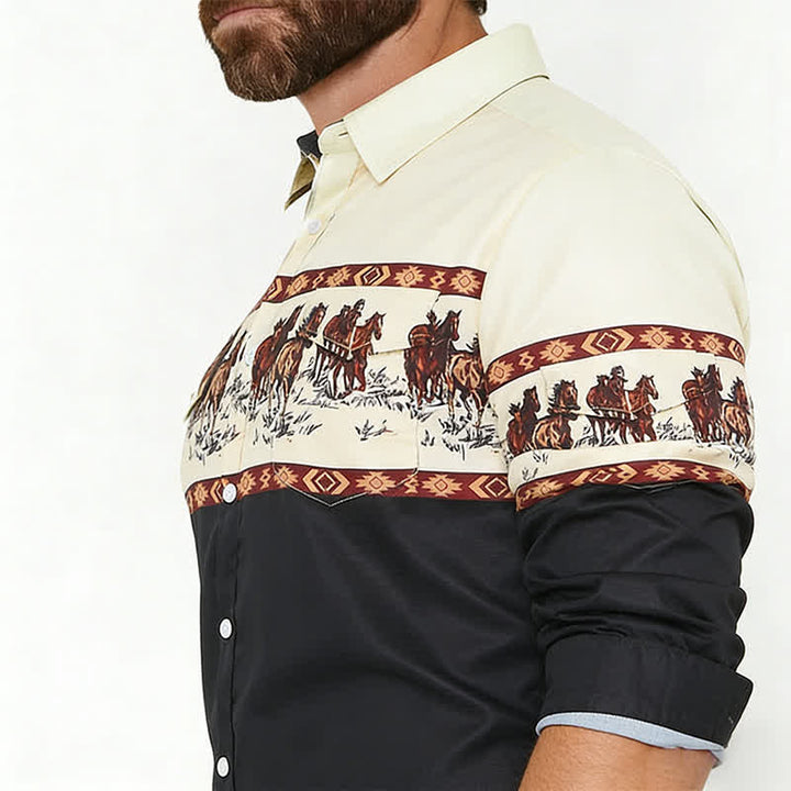 Chemise à blocs de couleurs pour homme avec imprimé cheval - image 3