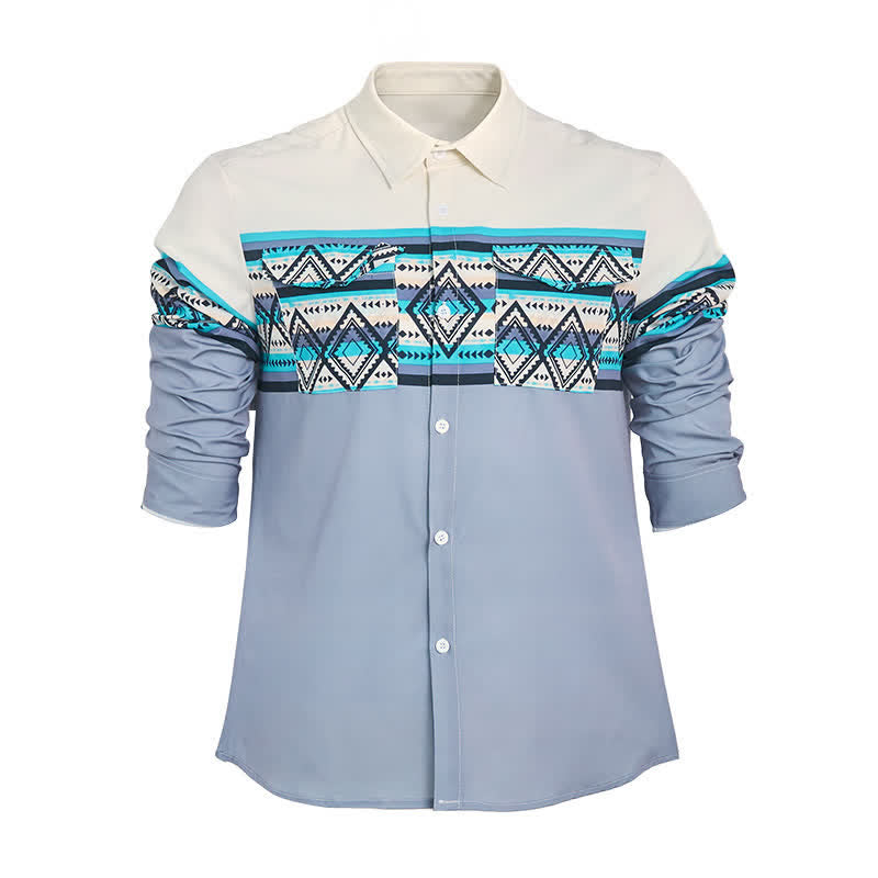Chemise imprimée style sud-ouest américain à rayures aztèques et blocs de couleurs pour homme - image 8
