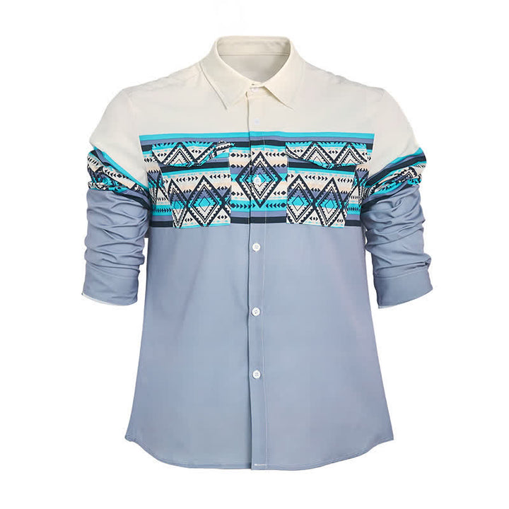 Chemise imprimée style sud-ouest américain à rayures aztèques et blocs de couleurs pour homme - image 8