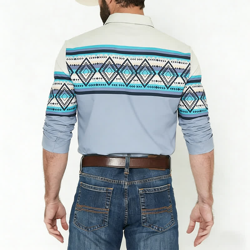 Chemise imprimée à rayures aztèques color-block pour homme, style sud-ouest américain - image 2