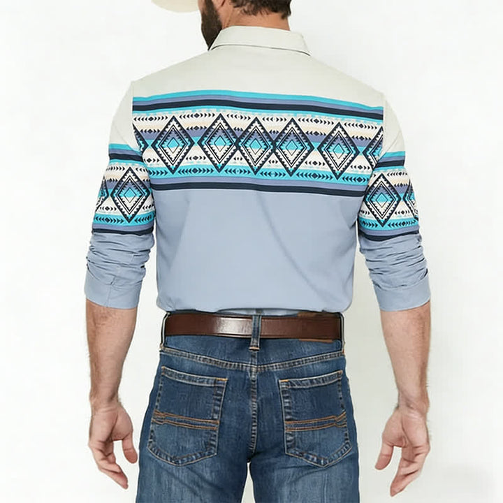 Chemise imprimée style sud-ouest américain à rayures aztèques et blocs de couleurs pour homme - image 2