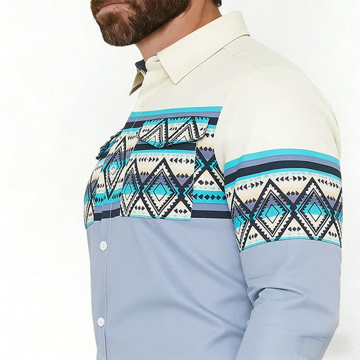 Chemise imprimée à rayures aztèques color-block pour homme, style sud-ouest américain - image 3