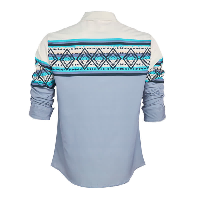 Chemise imprimée style sud-ouest américain à rayures aztèques et blocs de couleurs pour homme - image 9