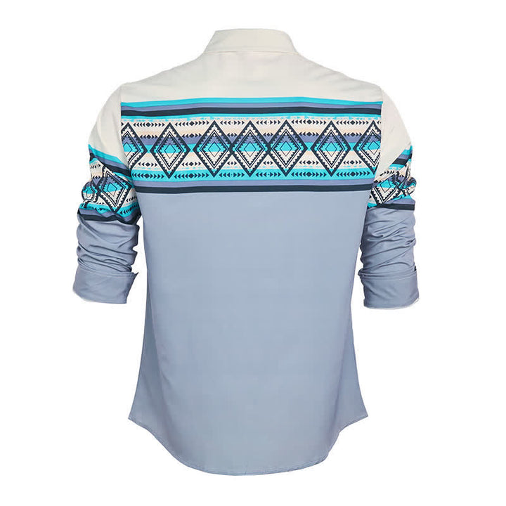 Chemise imprimée style sud-ouest américain à rayures aztèques et blocs de couleurs pour homme - image 9