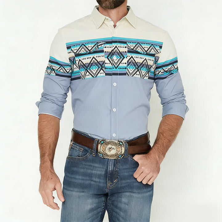Chemise imprimée style sud-ouest américain à rayures aztèques et blocs de couleurs pour homme - image 1