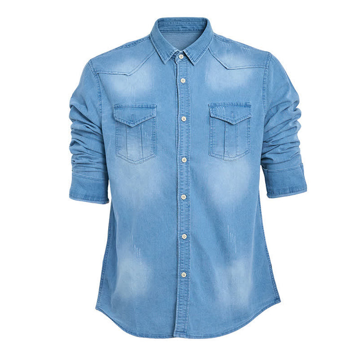 Chemise en jean décontractée style western pour homme avec poches poitrine - image 8