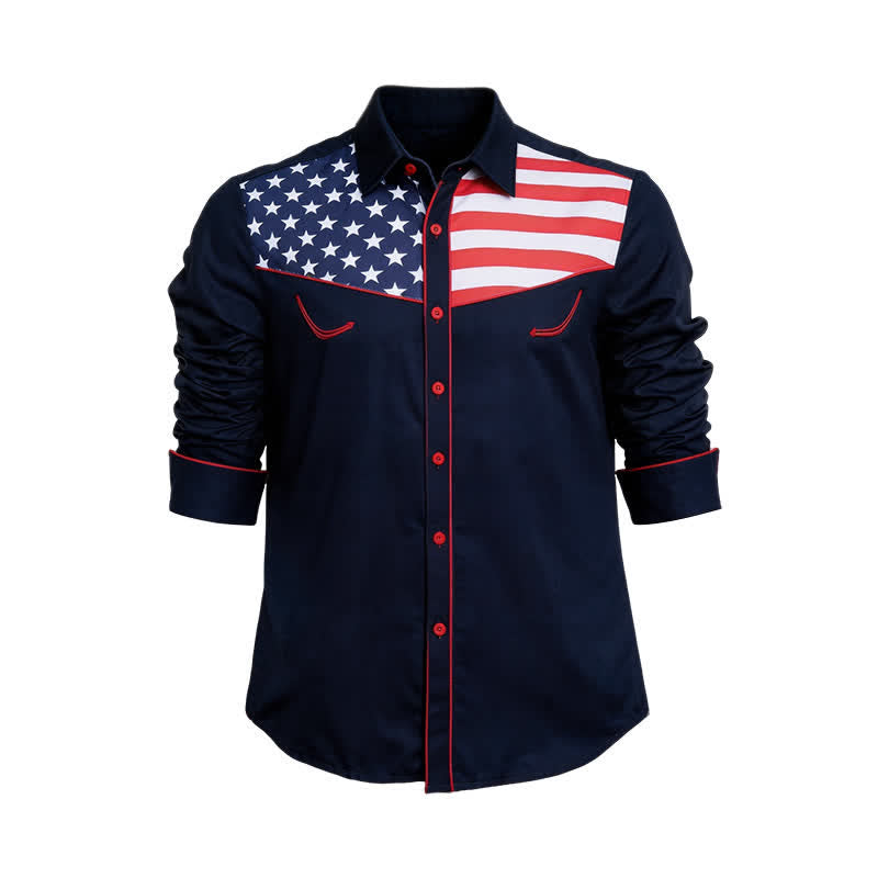 Chemise à boutons pour homme avec empiècement à motif drapeau américain western - image 12