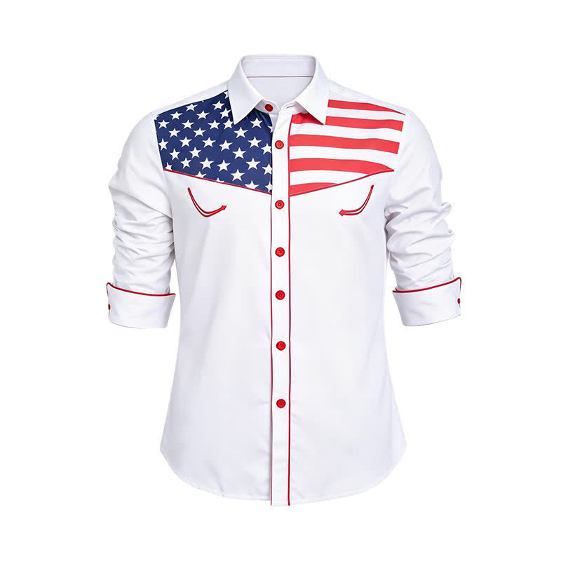 Chemise à boutons pour homme avec empiècement à motif drapeau américain western - image 9
