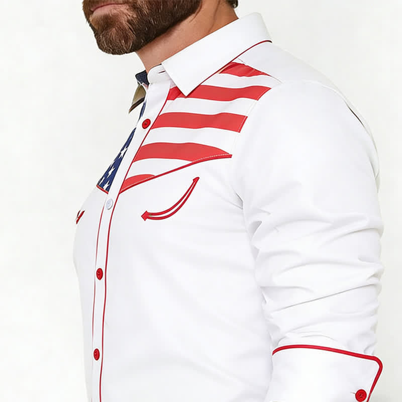 Chemise à boutons pour homme avec empiècement à motif drapeau américain western - image 3