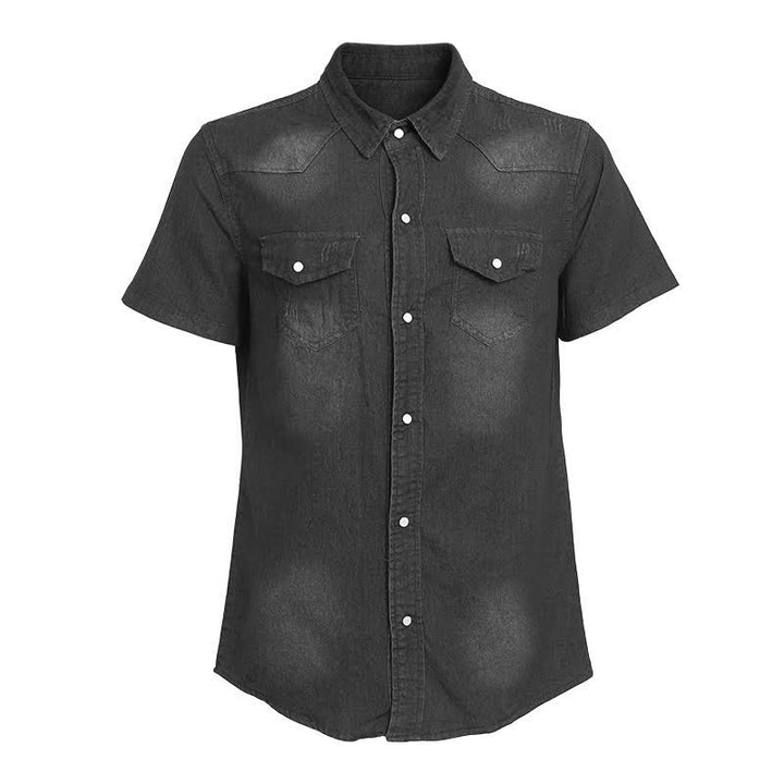 Chemise western vintage en denim délavé à manches courtes pour homme - image 12