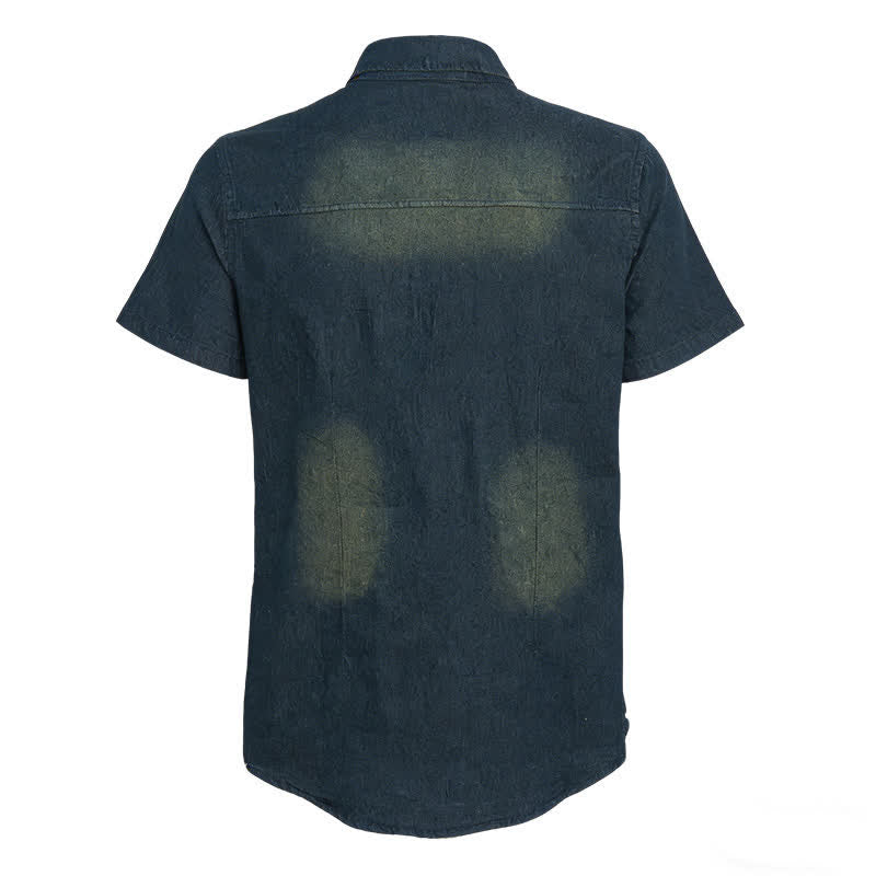 Chemise western vintage en denim délavé à manches courtes pour homme - image 11