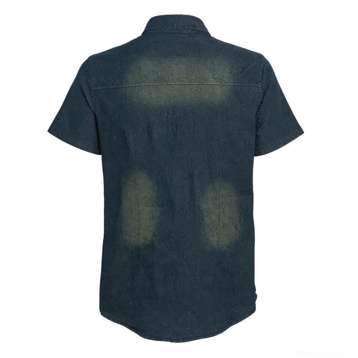 Chemise western vintage en denim délavé à manches courtes pour homme - image 11