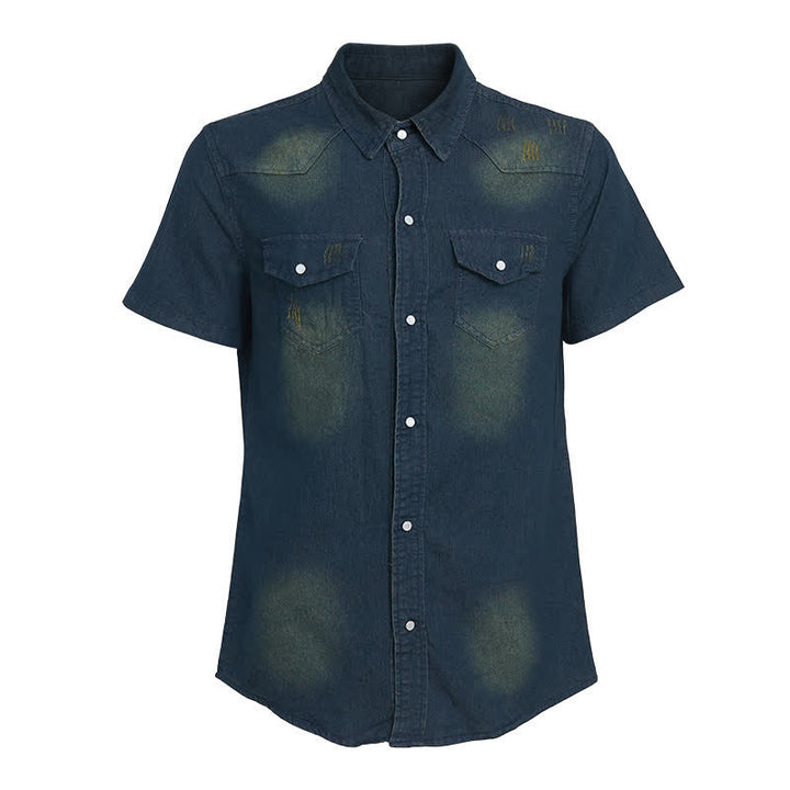 Chemise western vintage en denim délavé à manches courtes pour homme - image 10